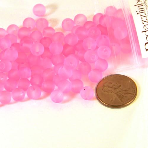 100 Matte Frosted Translucent 6mm x 5mm Round Loose Glass Jewelry Spacer Beads with 1.2mm Hole in Many Colors (Bubble Gum Pink) - color: Bubble Gum Pink