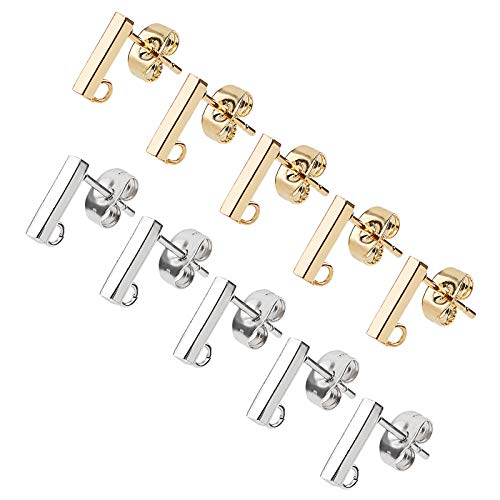 UNICRAFTALE Hypoallergenic Stud Earring with Loop 40 Pieces Rectangle Earring with Ear Nut 0.8mm Pin Stainless Steel Stud Earring for DIY Earrings Jewelry Making - color: 2 Colors, size: Rectangle