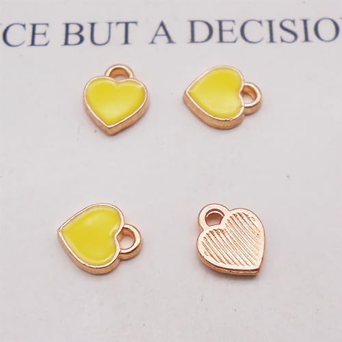 200 pcs Tiny Heart Enamel Charm Gold Plated Alloy Love Pendant Bracelet Earring Keychain Jewelry Crafts 6x8mm - color: Yellow