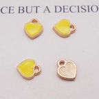 200 pcs Tiny Heart Enamel Charm Gold Plated Alloy Love Pendant Bracelet Earring Keychain Jewelry Crafts 6x8mm - color: Yellow