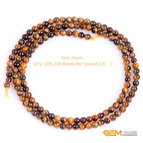 GEM-Inside Natural 3mm Tiger Eye Gemstone Loose Beads Round Crystal Energy Stone Power for Jewelry Making 15'' - color: Yellow Tiger Eye, size: 3mm