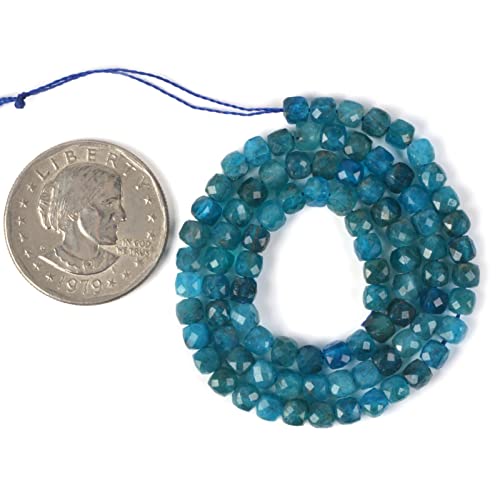Natural Apatite Gemstone 4mm Faceted Cube Square Loose Beads 16 Inch for DIY Jewelry Making Beads - color: Apatite