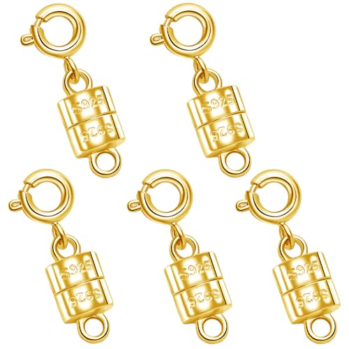 S925 Sterling Silver Magnetic Necklace Clasps and Closures, Magnetic Clasps for Necklaces,Magnetic Clasp Converter for Jewelry Making Supplies (5golden) - color: 5golden