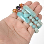 Justinstones Gem Semi Precious Gemstone Love Heart Charm Stretch Beaded Bracelet Unisex - color: Blue Amazonite(7 Chakra)