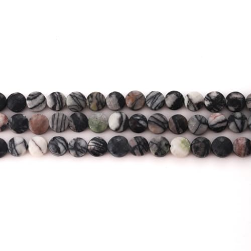 6mm Faceted Natural Black Network Stone Beads Coin Disc Gemstone Spacer Beads for Jewelry Making DIY Bracelet Necklace - color: Black Network