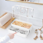 WCHOSOZH Jewelry Organizer Stand, 2-Tier Necklaces Holder with Wooden Tray and 5 Storage Hooks, Earring Holder with 5 Pcs Jewelry Bags for Bracelet,Chains,Rings,Earrings,Keys Watches (White) - color: Upgraded White