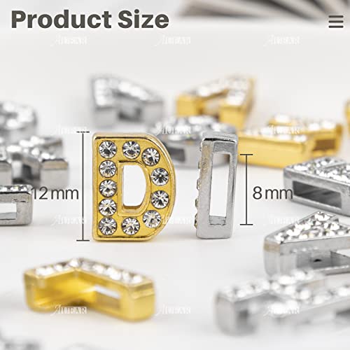 AUEAR, 130 Pack Silver Gold A-Z 8mm Full Rhinestone Slide Crystal Alphabet Letter Charm Alloy for Bracelets Necklace Wristbands DIY Jewelry Making - color: Silver & Gold, size: 130 Pack