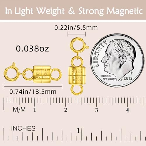 OHINGLT 14K Gold Plated 925 Sterling Silver Magnetic Necklace Clasps and Closures,Gold and Silver Bracelet Clasp Converter for Jewelry Making Supplies,Chain Extender Connector for Bracelet - color: 8Pcs Gold