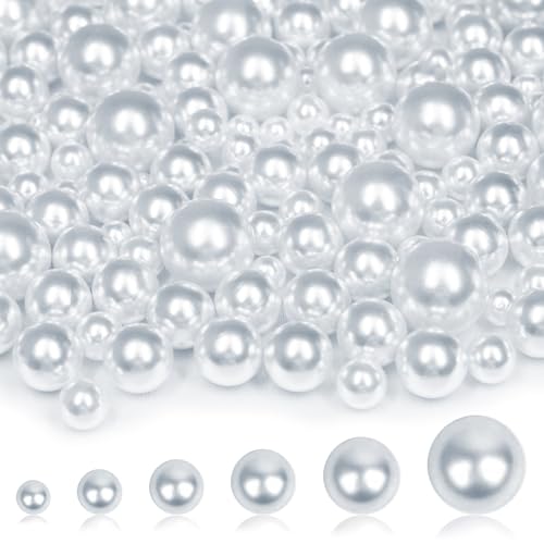 2000PCS Pearls for Crafting, White No Hole Beads for Centerpieces Vases, Assorted Sizes Bulk Fake Pearls Beads for Vase Filler, Candles Centerpiece, DIY Crafts, Jewelry Making (4/6/8/10/14/20mm) - color: White