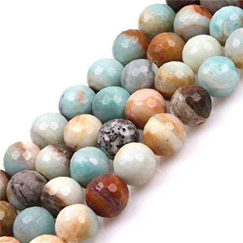 JOE FOREMAN 12mm Amazonite Mixed Color Faceted Beads for Jewelry Making Natural Gemstone Semi Precious Round 15" - color: Faceted, size: 12MM