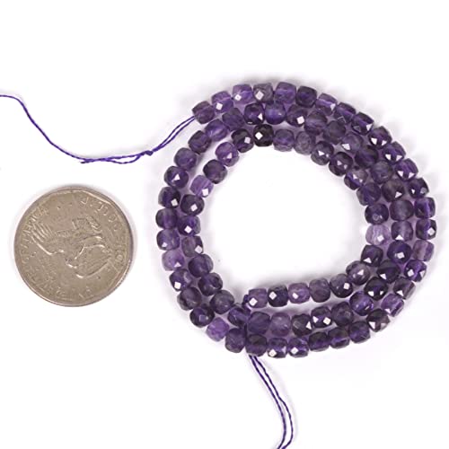 Natural Amethyst Gemstone 4mm Faceted Cube Square Loose Beads 16 Inch for DIY Jewelry Making Beads - color: Amethyst