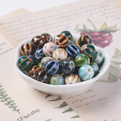 100 pcs Mixed Colors Round Melon Theme Porcelain Ceramic Beads Watermelon Ball Spacer Beads for DIY Jewelry Necklace Bracelet Earring Keychain Craft Decor - color: Round Melon Beads-100 pcs