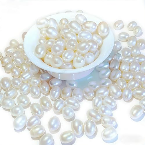 50 Pcs Real Pearl Beads for Jewelry Making AAA 7-8 mm Non-Porous Natural Pearls Beads Real Freshwater Pearls Oval Pearl Bead Loose Gemstone Bead Gift for Mother's Day.,DIY Gifts. - color: White 7-8mm, no holes.