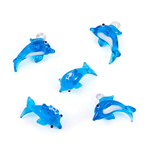 FASHEWELRY 5Pcs Handmade Ocean Dolphin Lampwork Glass Pendants Dodger Blue Marine Life Dolphin Loose Beads Charms for DIY Jewelry Project Making - color: Dolphin-Dodger Blue