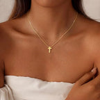 Carffordo Gold Plated Necklaces for Women - Dainty Layered 14K Gold Plated Stack Paperclip Rope Cuban Toggle Link Chain Choker Necklace Set Chunky Trendy Jewelry Gift - style: Cross