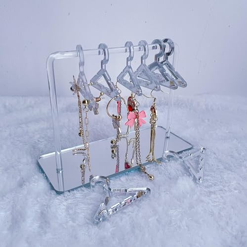 Earring Hanger Rack with 8 Mini Coat Hangers, Acrylic Earring Holder Display Stand, Ear Studs Hanging Earrings Organizer For Women Girls, Silver - color: Silver