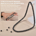 14in Agate Wrap Bracelet for Women Men Natural Round Beaded Agates Stone Healing Stretch Bracelets Elastic Handmade Polished Gemstone Beads Bracelet - color: Black White-1 Agate, size: 6mm Beads