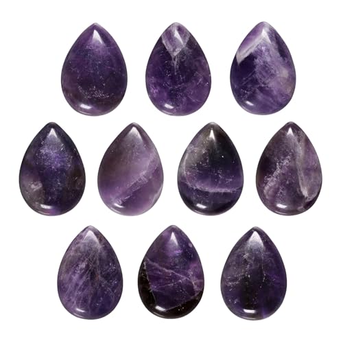 TUMBEELLUWA 10 Pcs Teardrop Crystal Beads for Jewelry Making, Amethyst Cabochon Stone Flat Back Beads for Crafting 18x25 mm - color: Purple, size: 18x25 mm
