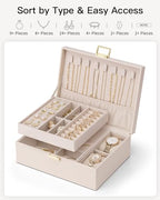 VLANDO 2 Layer Jewelry Boxes Large Jewelry Organizer for Women Removable Jewelery Tray for Watch Necklace Earrings Rings Bracelets Mothers Gifts Mom Gifts(Apricot White) - color: 04-Apricot Pink-Watch Pillow