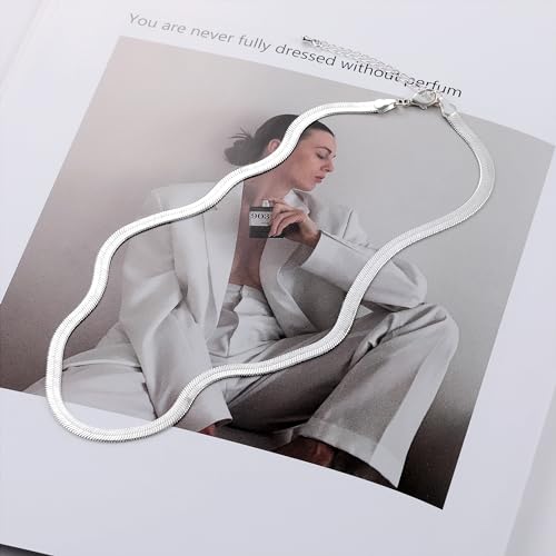 CHESKY Gold Necklace for Women-14K Plated/S925 sterling silver Snake Chain Necklace Dainty Simple Chunky Herringbone Necklace Gold Choker Necklaces Jewelry for Women Mothers Day Gifts for Mom - color: silver, style: 5mm 14 inch snake