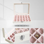 Wudygirl Small Jewelry Organizer 24 Grid Jewelry Box with Clear Lid Velvet Ring Holder Earring Organizer Jewelry Tray for Drawer Jewelry Display Case for Women Gift (Pink) - style: White Pink 24 Grid