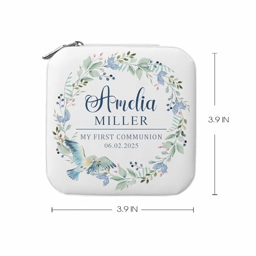 Personalized First Communion Gift for Girls – Custom Jewelry Box with Name & Date, Elegant Keepsake for First Holy Communion - color: Wreath