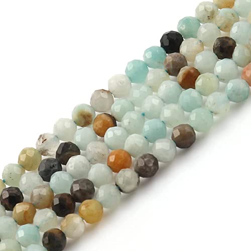 120pcs 3mm Natural Amazonite Gemstone Beads Faceted Round Loose Stone Beads for Jewelry Making - color: Amazonite, size: 2.8-3.3mm