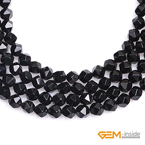 GEM-Inside Natural 6mm Black Agate Gemstone Loose Beads Faceted Cambay Crystal Energy Stone Power for Jewelry Making 15" - color: Black Agate, size: 6mm