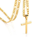 CaptainSteeL Cross Necklace for Men - Stainless Steel Silver/Gold Plain Cross Pendant Necklace Simple Jewelry Gifts, 20/22/24/26 Inches 3:1 Figaro Link Chain 4/5/6mm Width - size: 26inch, style: 6mm GOLD