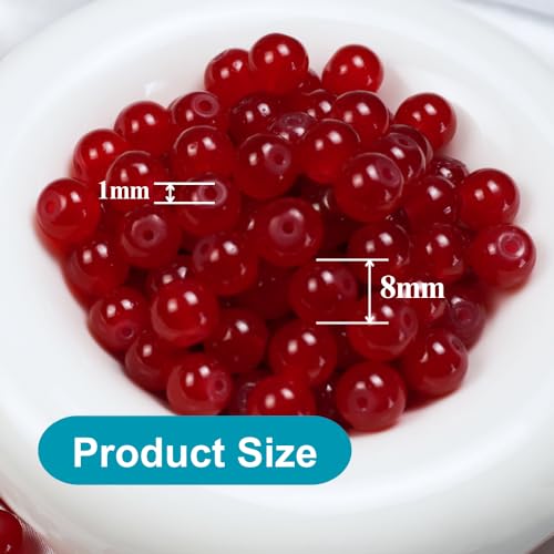 Jabrand 145pcs Glass Beads, 8mm Glass Beads for Barcelet and Jewelry Making DIY Crafts (Red) - color: Red