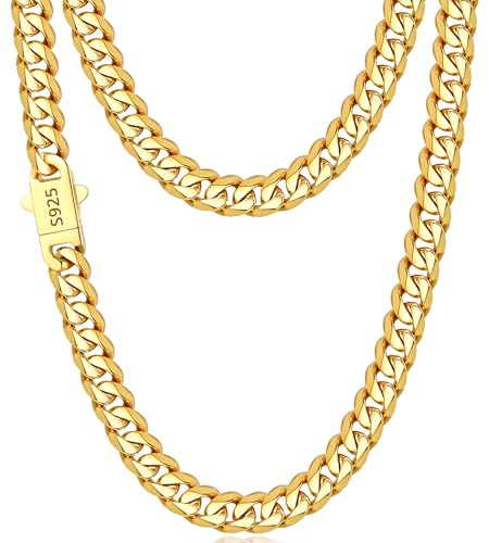 Italian 7mm 925 Sterling Silver Miami Cuban Link Chain Necklace for Men Boys, 18K Gold Plated 925 Sterling Silver Chain Necklace for Men - Jewelry Gifts for Man 18 20 22 24 26 Inch - color: 18K Gold Plated, size: 18 Inch (Women's Average Length)