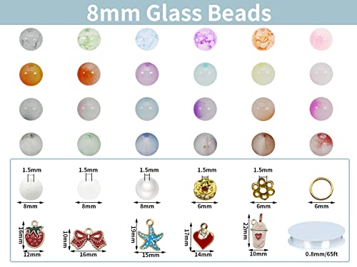 PAMIR TONG 1000PCS 8mm Glass Kit Set Round Beads Bulk,Imitative Jade Beads Kit, Bracelet Space Loose Beads for Jewelry Making Earring, Necklaces, DIY Crafts & Gifts #354 - size: 8mm Double Color #354