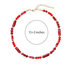 Elisheva Natural Stone Choker Necklace for Women, Boho Natural Emperor Jasper Stone Lace Agate Beaded Crystal Necklace, Gemstone Jewelry Gift for Her - style: red emperor stone choker