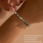 Natural Faceted Crystal Bracelet for Women,4mm Gemstone Round Beads Bracelets Adjustable Stretchy Healing Crystal Beads Bracelets Dainty Jewelry Gift - color: Indian Agate