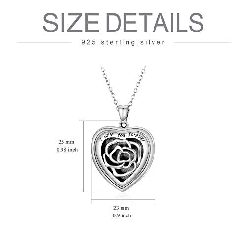 SOULMEET Personalized Silver Locket Necklace That Holds Pictures Photo Keep Someone Near to You, Memorial Custom Lockets Necklaces Letters Engraving for His Her - color: B-Rose-Black, style: Locket+Custom Photo+Engraved
