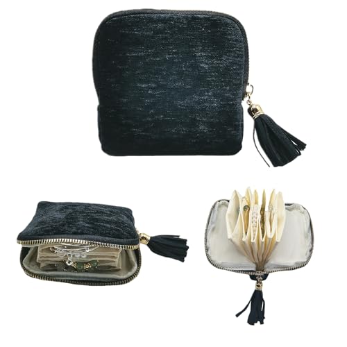 Small Travel Jewelry Case - Jewelry Travel Organizer Bag with Tassel Zipper for Bracelets, Necklaces, Bangles, Jewelry Organizer Storage Bag Gift for Women Girls Everyday Use - LJB001-Dark Blue - color: Dark Blue