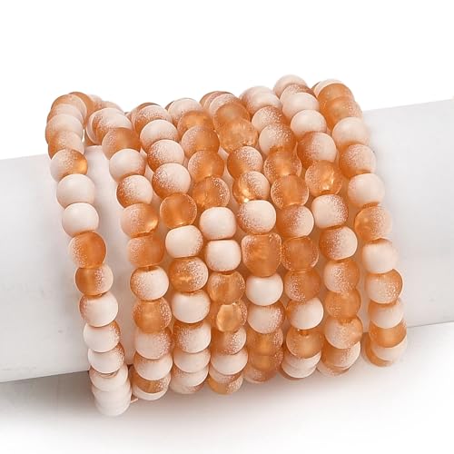 KISSITTY 50pcs Matte Beads Gradient Color Glass Frosted Crystal 6mm Rondelle Dark Orange Bead Center Drilled Loose Craft Beads for Jewelry Making Earring Bracelet Necklace DIY Crafts - color: Dark Orange