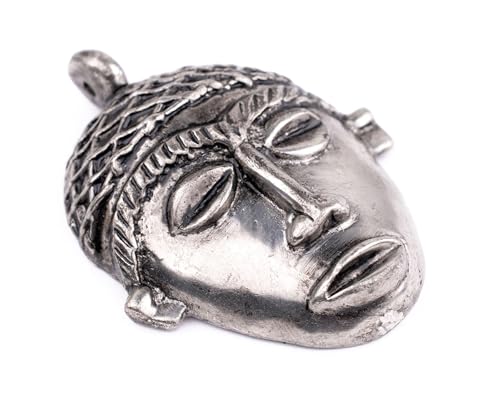 TheBeadChest African Silver Mask Pendant (75x55mm): Genuine West African Mask Design for DIY Jewelry & Necklaces - color: Silver, size: Large (75x55mm)