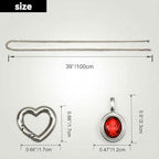 Heart Slip Chain Necklace for Women, 39 Inch Cuban Chain, Removable Heart O-Ring, Crystal Pendant, Adjustable Stainless Steel Y-Necklace - color: Silver-Red