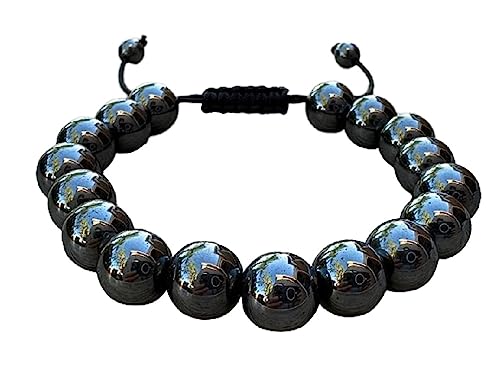 GAF TREASURES Grade A ++ Gemstone Round Bead Adjustable Bracelet 10mm, Genuine Crystal Bead Bracelet, Gift for Men & Women - color: Hematite
