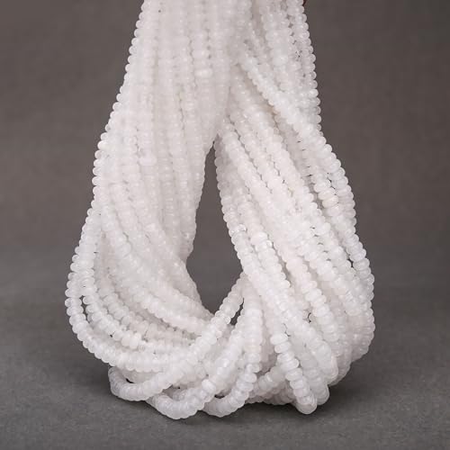 2 Strands (300PCs) White Jade Rondelle Beads, 2 * 4mm Gemstone Loose Spacer Abacus Disk Beads for DIY Bracelet Necklace Earrings Jewelry Making, Craft Supplies Beading Kit - color: White Jade, size: 2*4MM