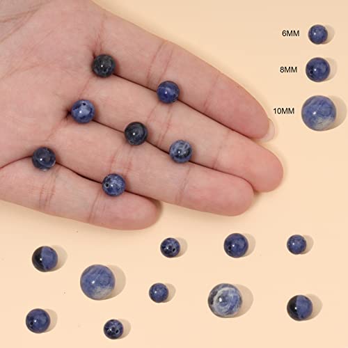 60pcs 6mm Natural Stone Beads Blue Sodalite Beads Energy Crystal Healing Power Gemstone for Jewelry Making, DIY Bracelet Necklace - color: Blue Sodalite, size: 6mm