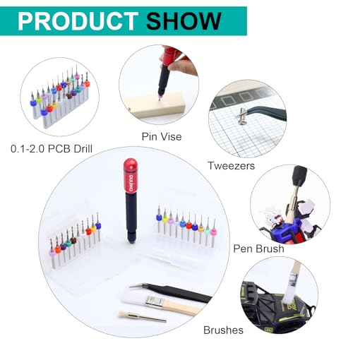 Dual-Bearing Pin Vise Hand Drill Set, 26 Pcs (0.1mm-2.0mm) with Tweezers & Cleaning Brush - Professional Micro Drill Bit Set for Jewelry, Resin, Clay, PCB, Mini Models, Plastic, Crafts(Red) - color: Red