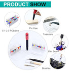 Dual-Bearing Pin Vise Hand Drill Set, 26 Pcs (0.1mm-2.0mm) with Tweezers & Cleaning Brush - Professional Micro Drill Bit Set for Jewelry, Resin, Clay, PCB, Mini Models, Plastic, Crafts(Red) - color: Red