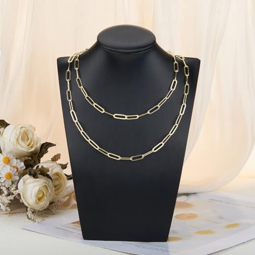 Crisjanggo 16 feet Jewelry Making Chains 14K Gold Plated Brass Paperclip Necklace Bracelet Chains for Women Men Jewelry Making with Jump Rings and Lobster Clasps - color: Paperclip Gold