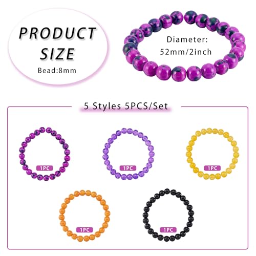 Elecrelive Glass Round Beaded Bracelet Set Clay Beaded Bracelets Stretch Bracelets - color: Mix Colors, Halloween