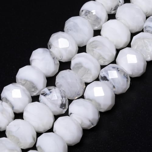 7.5×10mm 50pcs Transparent White Faceted Lampwork Glass Beads for Jewelry Making, Flat Round Handmade Murano Beads for Bracelets, Crafts, Friendship Bracelet Kit, Rosary Making - color: Transparent White