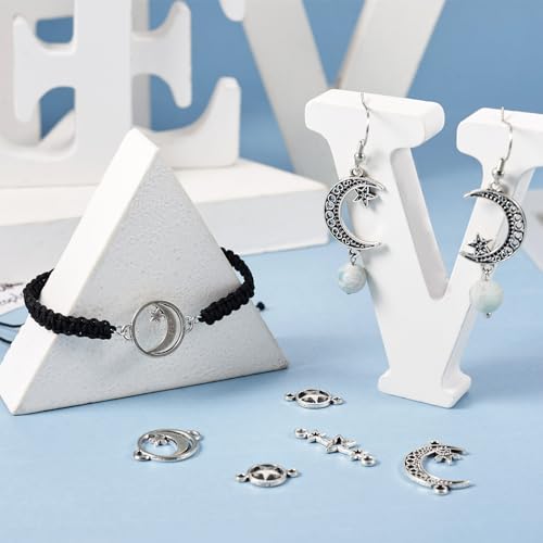 Pandahall 36Pcs Star Connector Charms Pentagram Crescent Moon Links Charm Alloy Tibetan Style Celestial Link Pendants 6 Styles for Jewelry Necklace Bracelet Earrings Craft