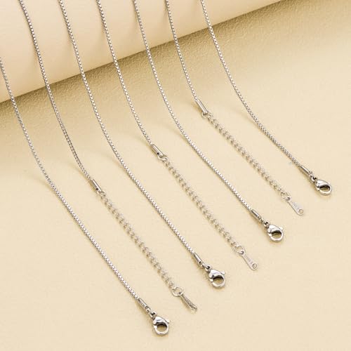 SMYHTGLIF 18 Inches Silver Stainless Steel Necklace Chain for Jewelry Making 12 Pack DIY Craft Box Necklace Chain with Lobster Clasps - color: Silver Box, size: 18 inches