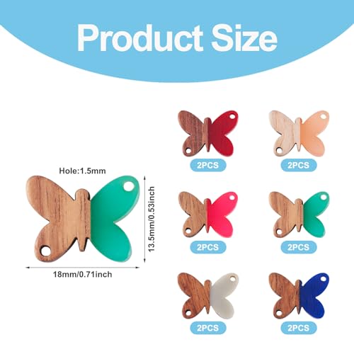 Beadthoven 12pcs/6 Pairs Butterfly Wood Resin Charms Connector Pendants, Mini Small Butterfly Wood Earrings Blanks Wooden Pendants for DIY Bracelet Jewelry Making Spring Boho Earrings Necklace Women - color: Butterfly